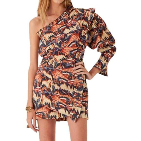 NWT Chufy one sleeve geometric & metallic accents mini dress, M - Picture 2 of 11